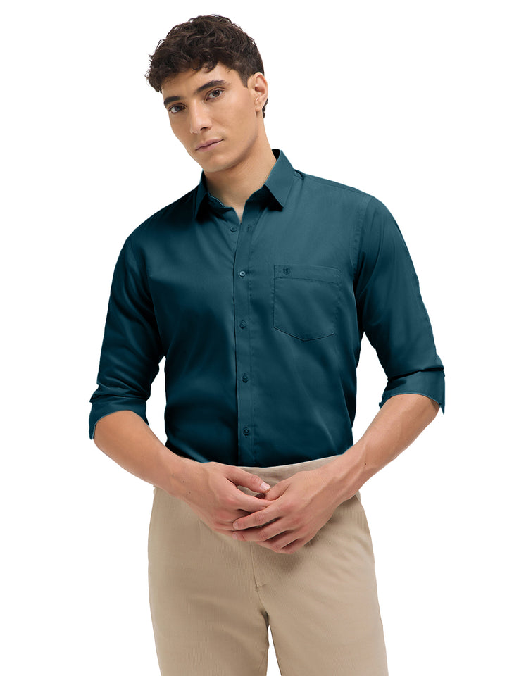 Dark Teal Green Solid Formal Shirt