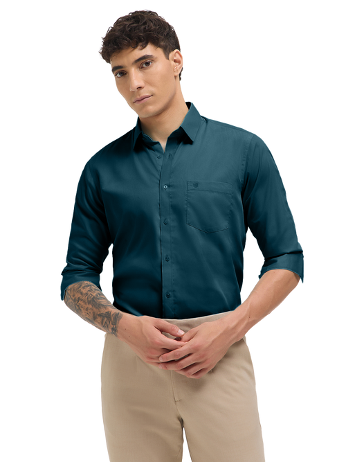 Dark Teal Green Solid Formal Shirt