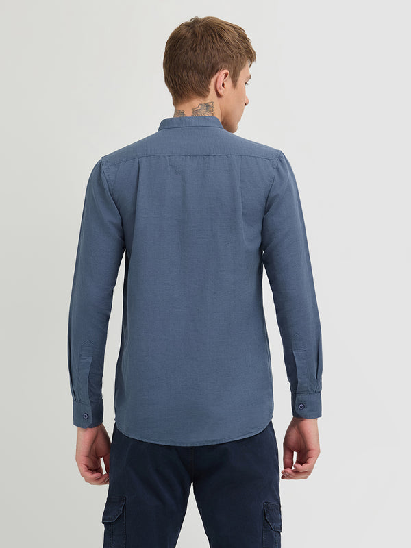 Orion Blue Textured Solid Casual Shirt
