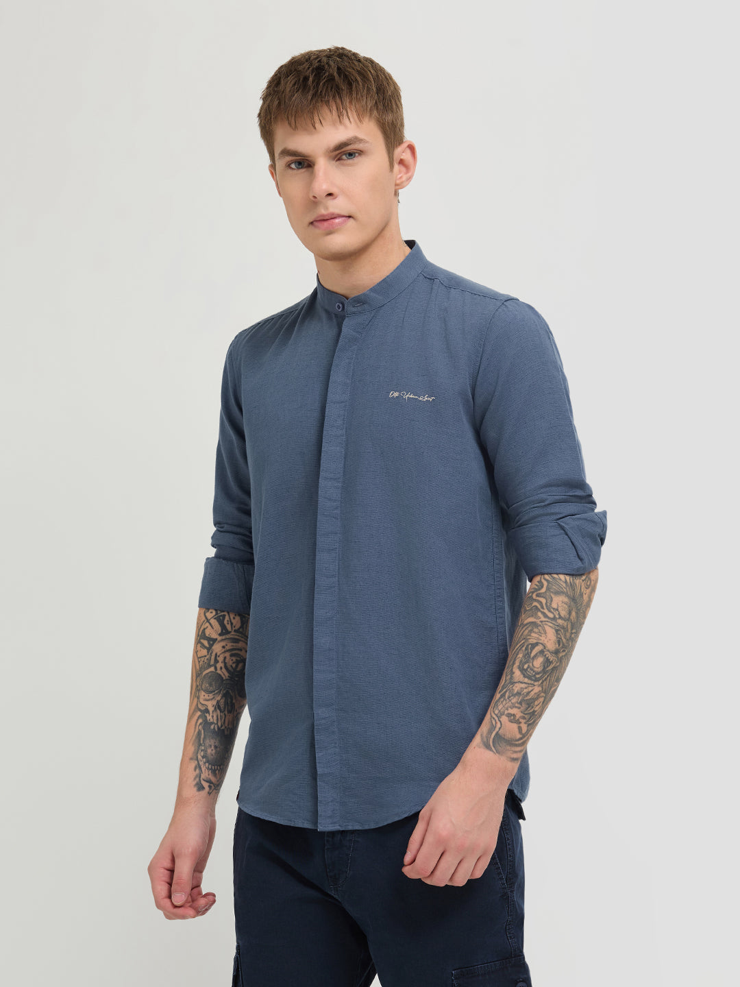 Orion Blue Textured Solid Casual Shirt