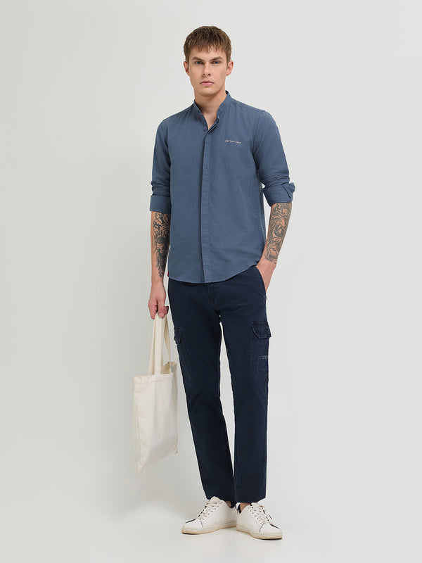 Orion Blue Textured Solid Casual Shirt