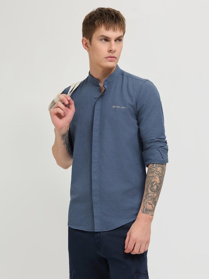 Orion Blue Textured Solid Casual Shirt