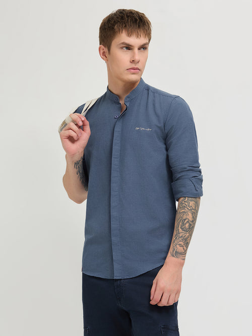 Orion Blue Textured Solid Casual Shirt