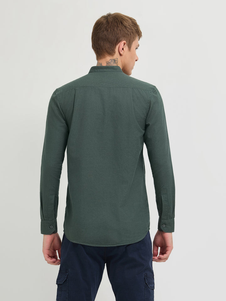 Dark Sage Green Textured Solid Casual Shirt