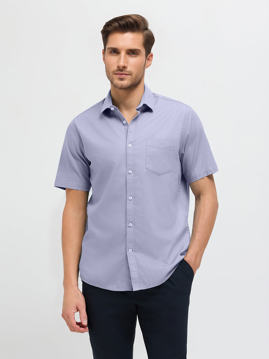 Lavender Grey Solid Casual Shirt