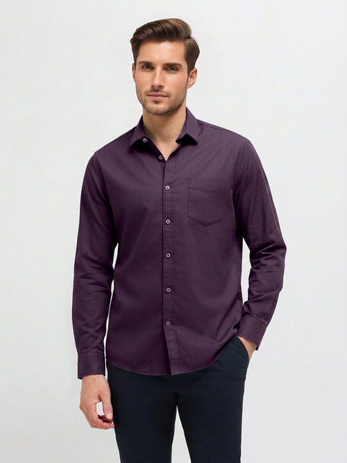 Deep Plum Solid Casual Shirt