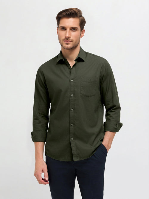 Jet Black Green Solid Casual Shirt