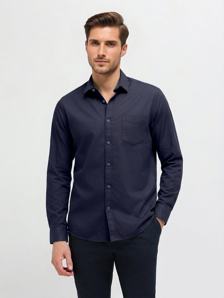 Deep Navy Solid Casual Shirt