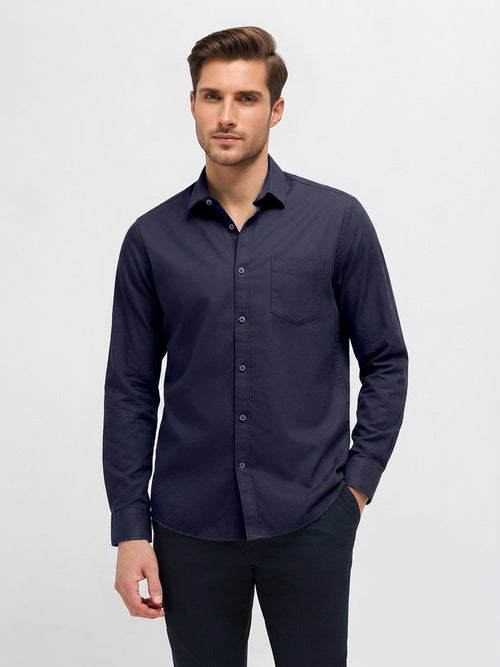 Deep Navy Solid Casual Shirt