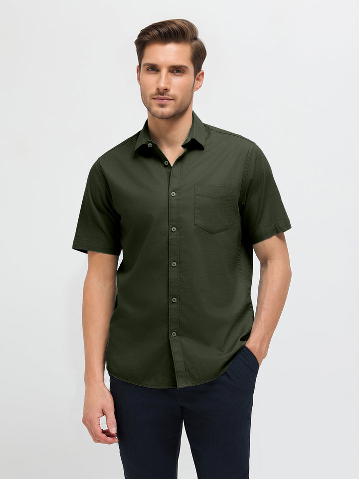Jet Black Green Solid Casual Shirt