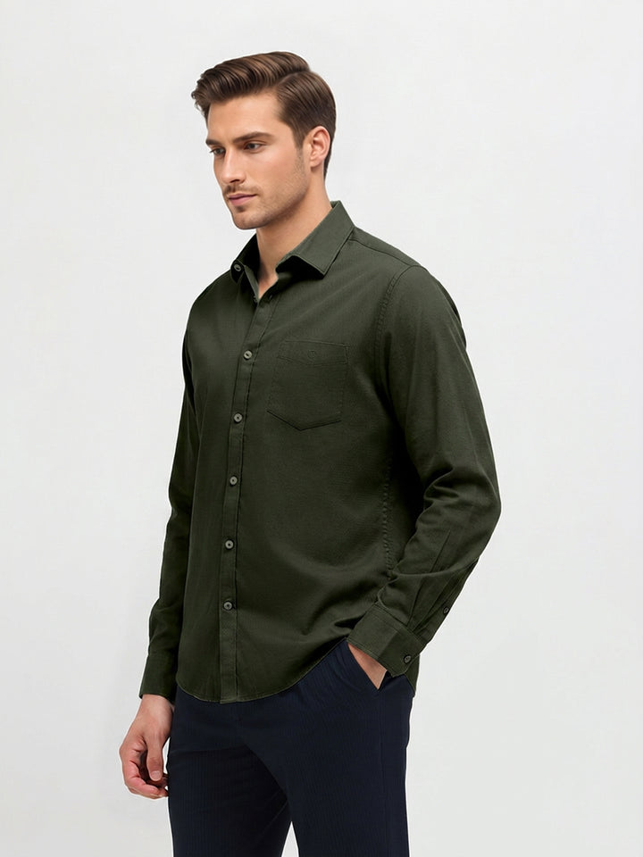 Jet Black Green Solid Casual Shirt