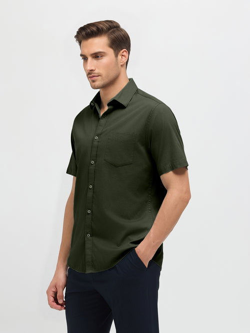 Jet Black Green Solid Casual Shirt