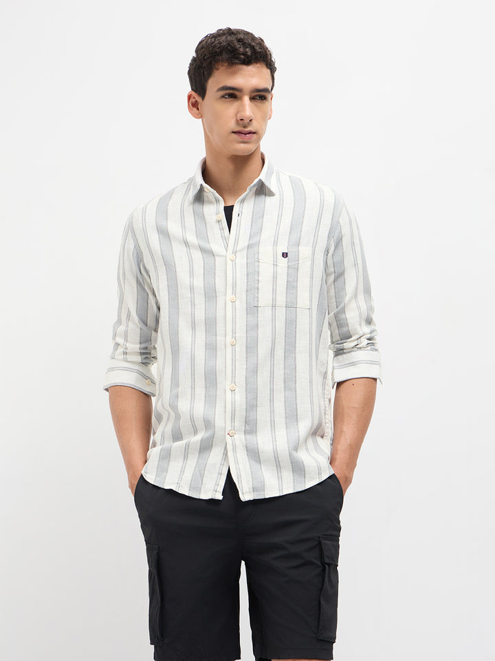 Light Grey Stripes Casual Shirt