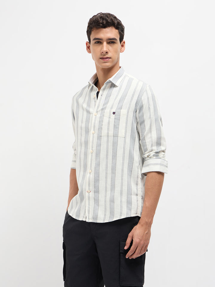 Light Grey Stripes Casual Shirt