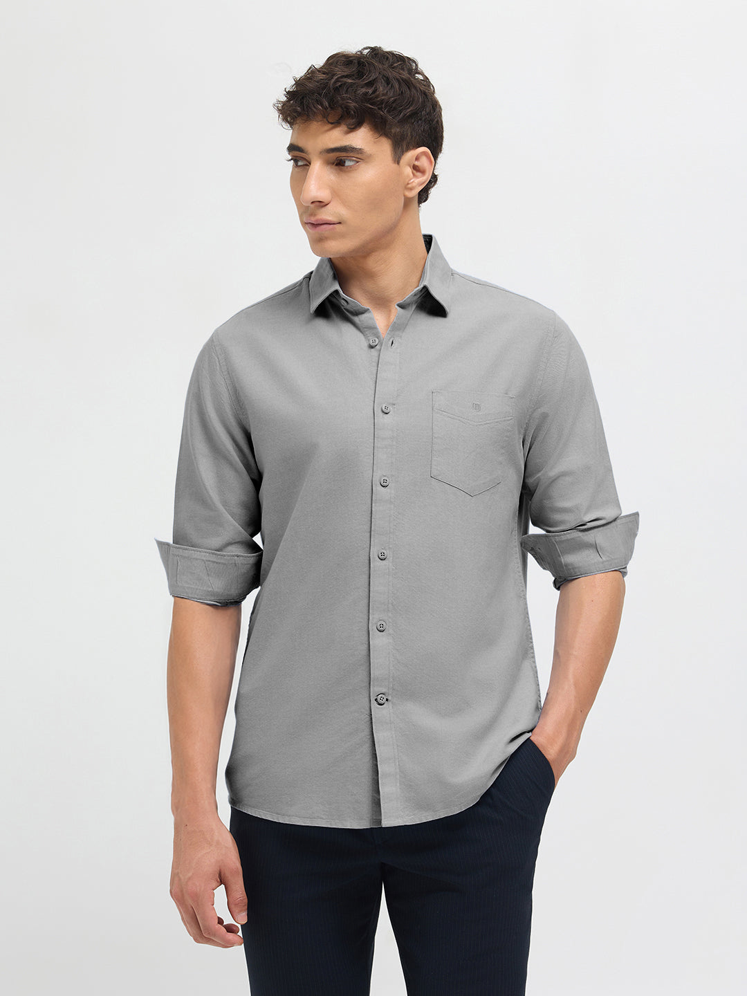 Warm Gray Solid Casual Shirt