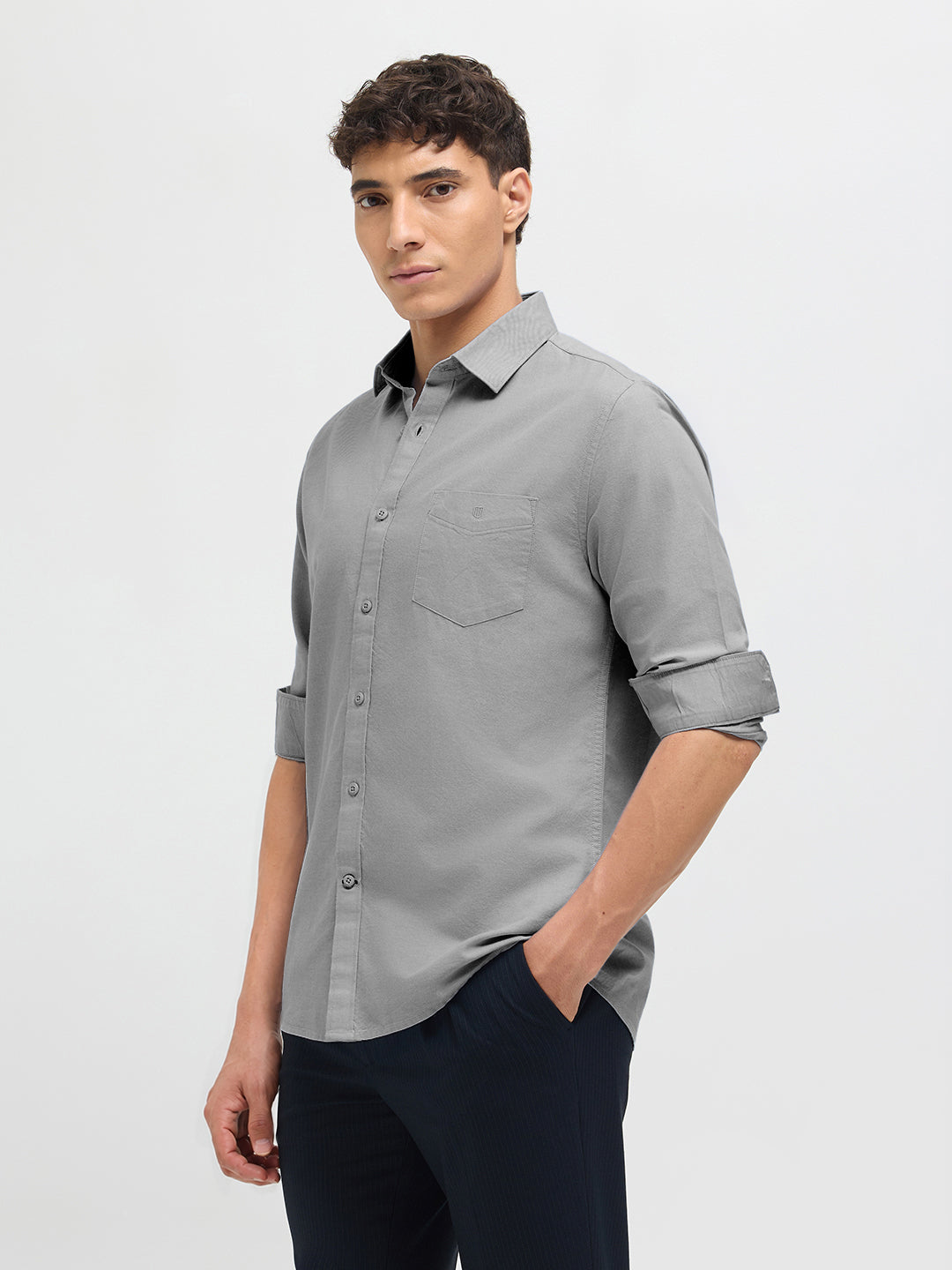 Warm Gray Solid Casual Shirt