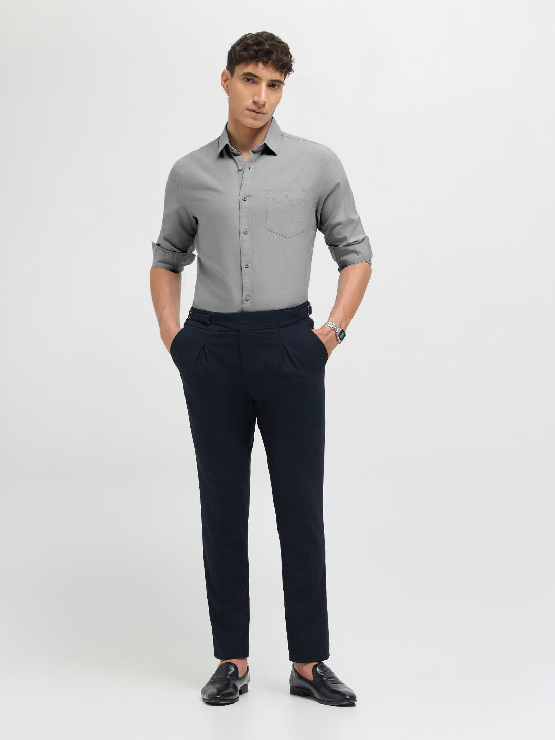 Warm Gray Solid Casual Shirt