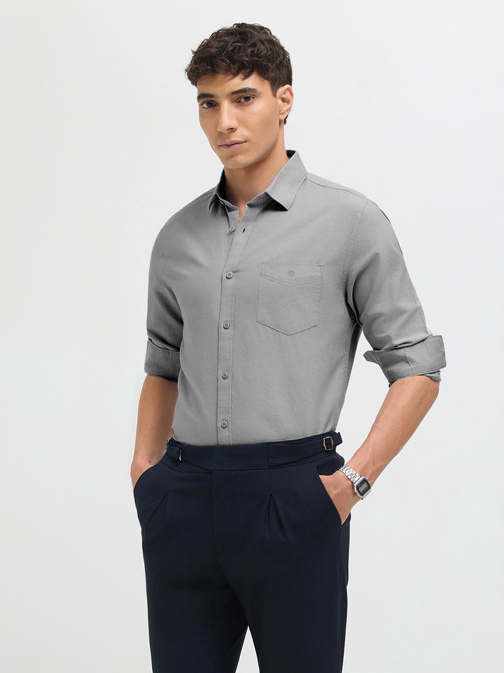 Warm Gray Solid Casual Shirt