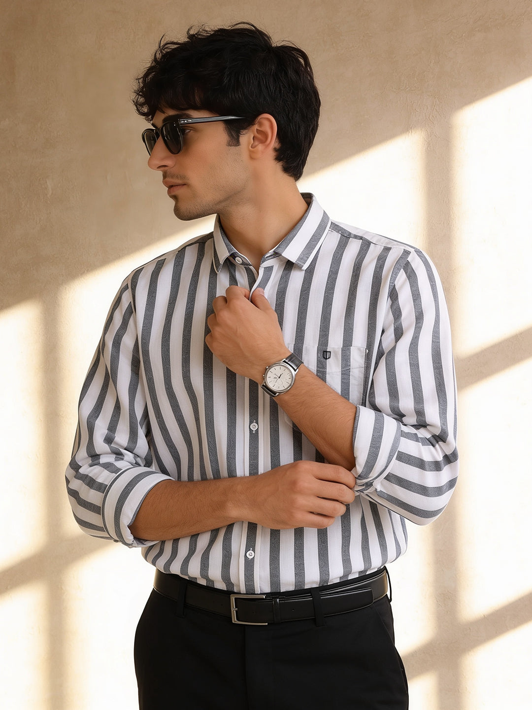 Heather Grey Stripes Casual Shirt