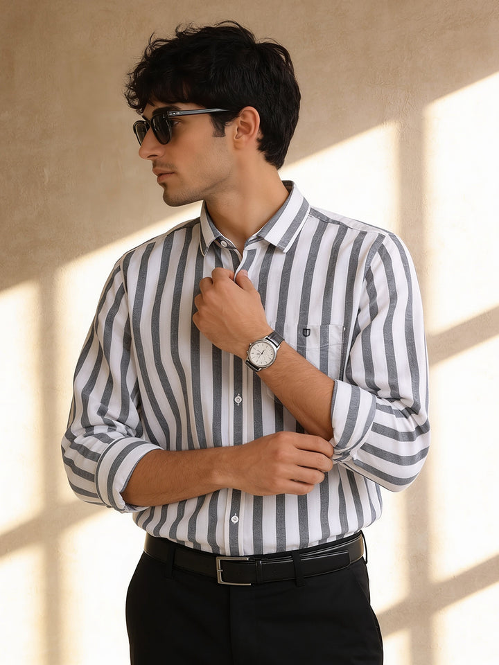 Heather Grey Stripes Casual Shirt