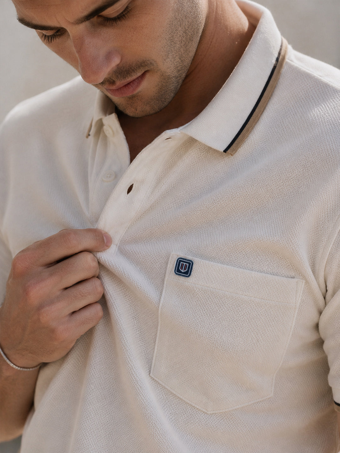 Snow White Textured Plain Polo T Shirt