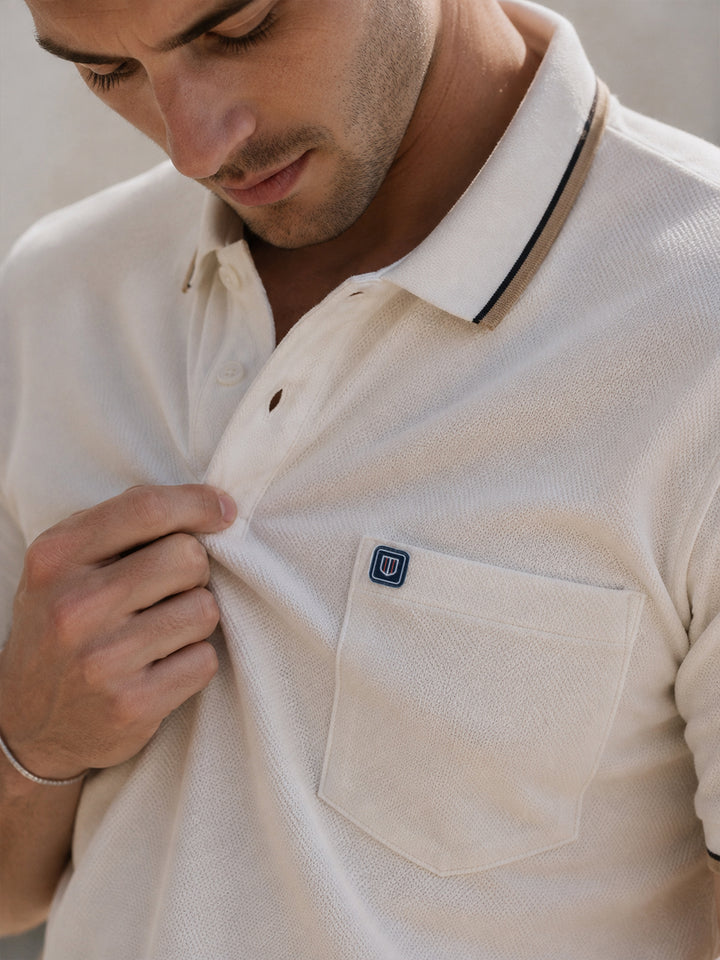 Snow White Textured Plain Polo T Shirt