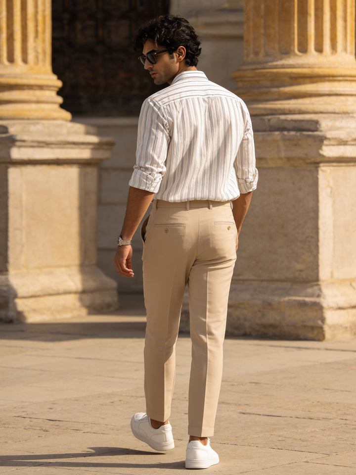 Ivory Mist and Blue Line Vertical Stripes Casual Shirt