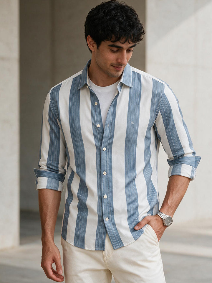 Silver Sky Blue Stripes Casual Shirt