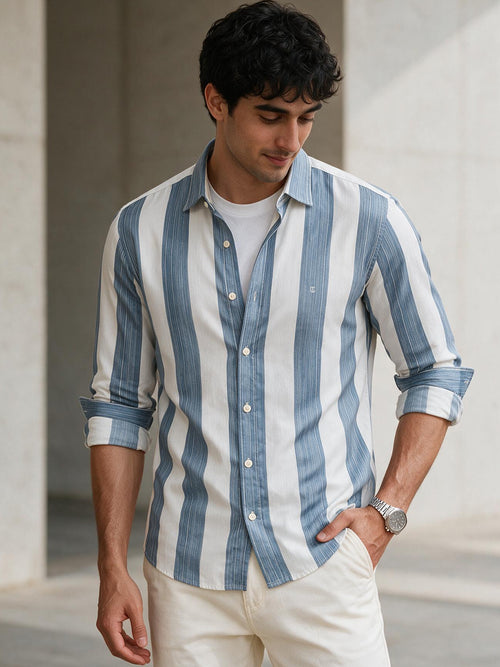 Silver Sky Blue Stripes Casual Shirt