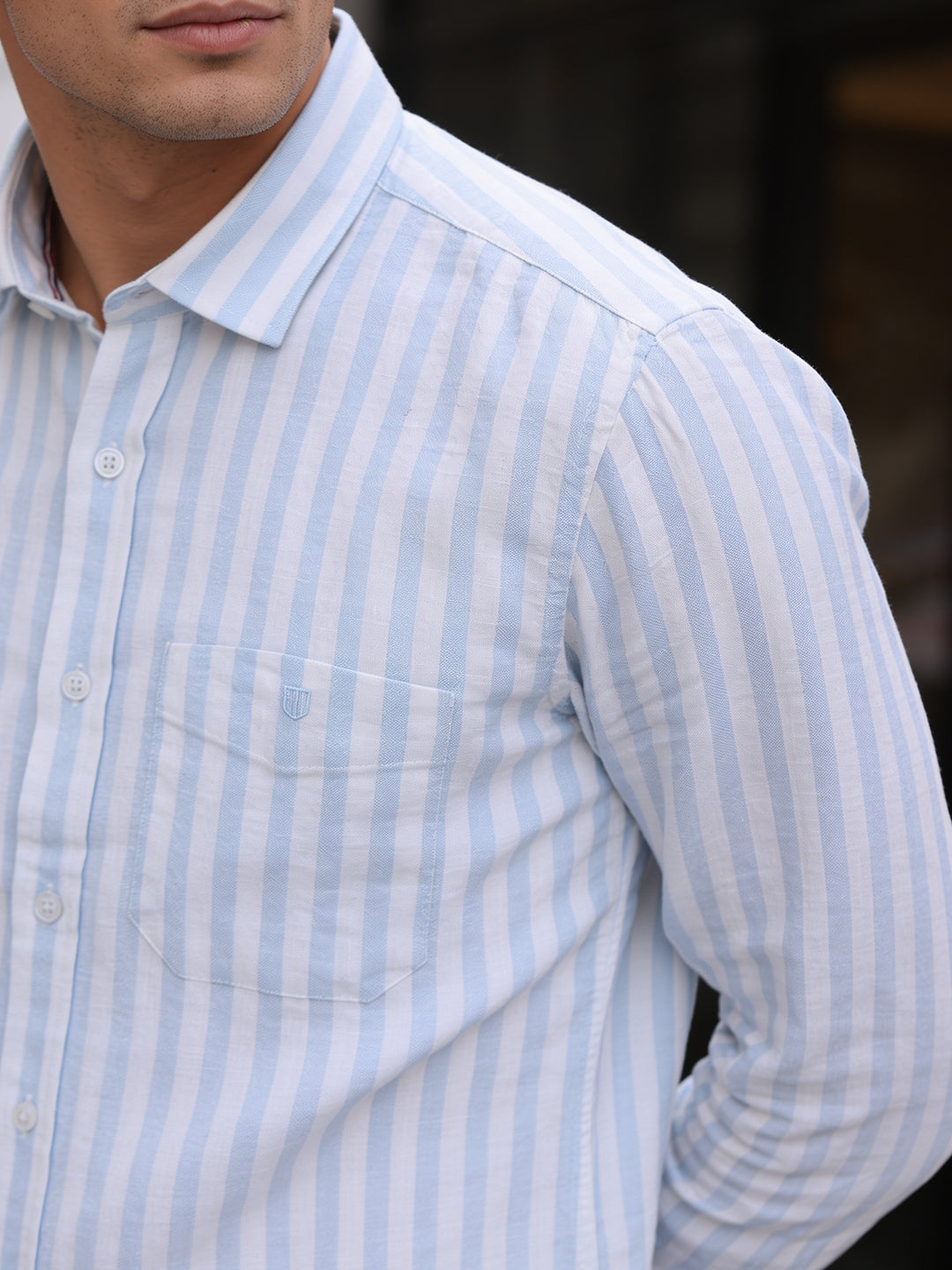 Sky Blue and White Stripes Casual Shirt