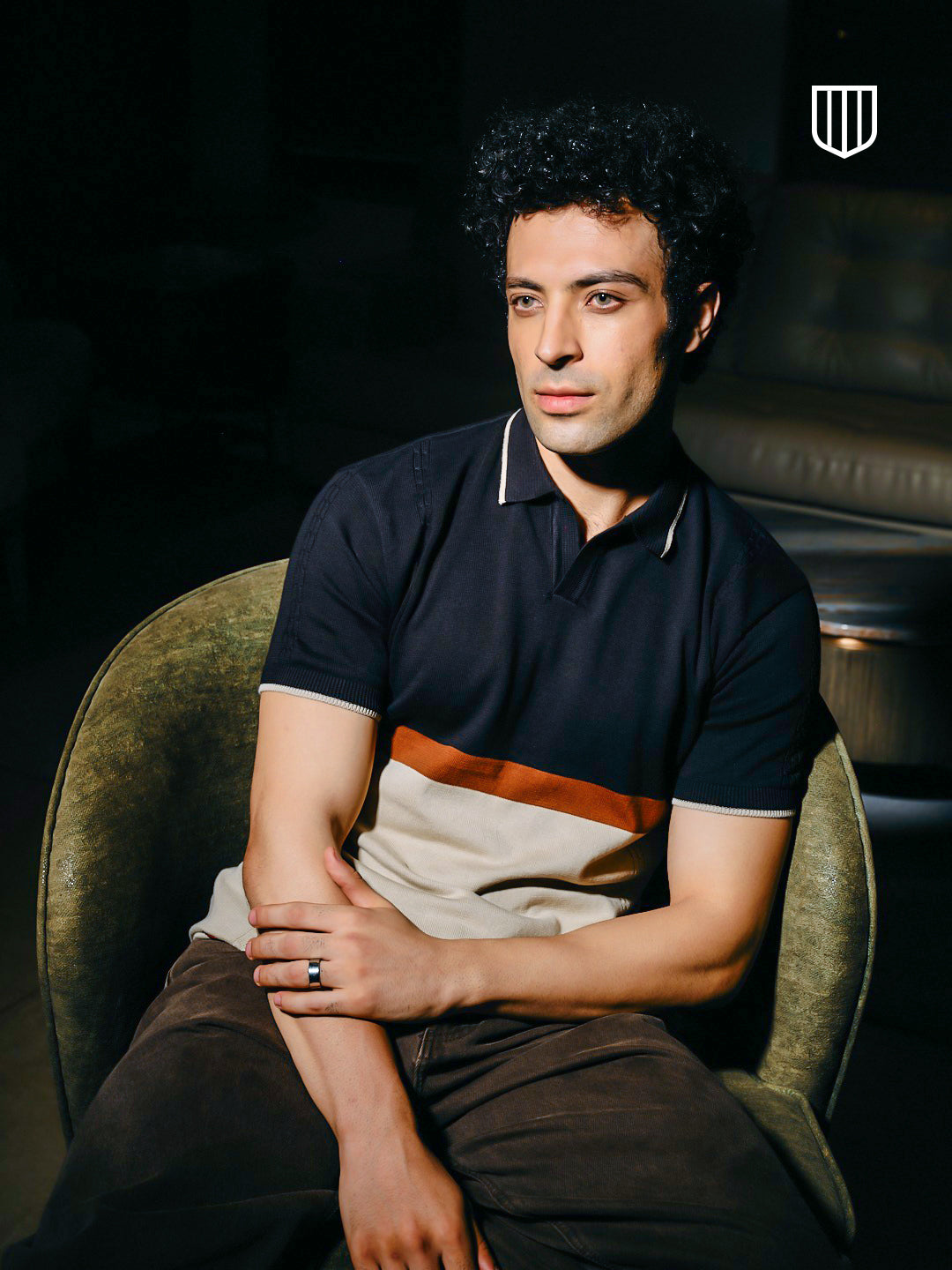 Navy and Cream Horizontal Stripes Polo T Shirt