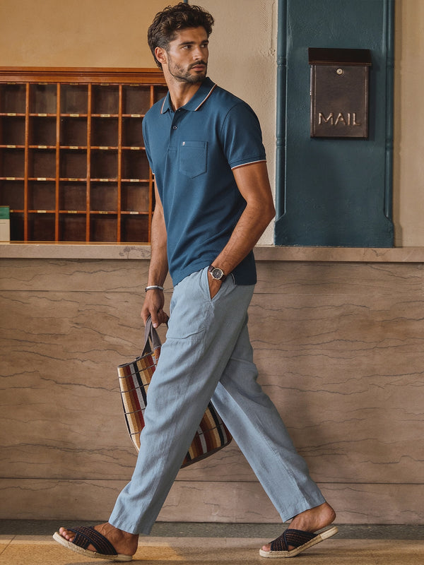Petrol Blue Textured Plain Polo T Shirt