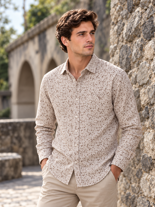 Dusty Beige Mini Abstract Spot Printed Casual Shirt