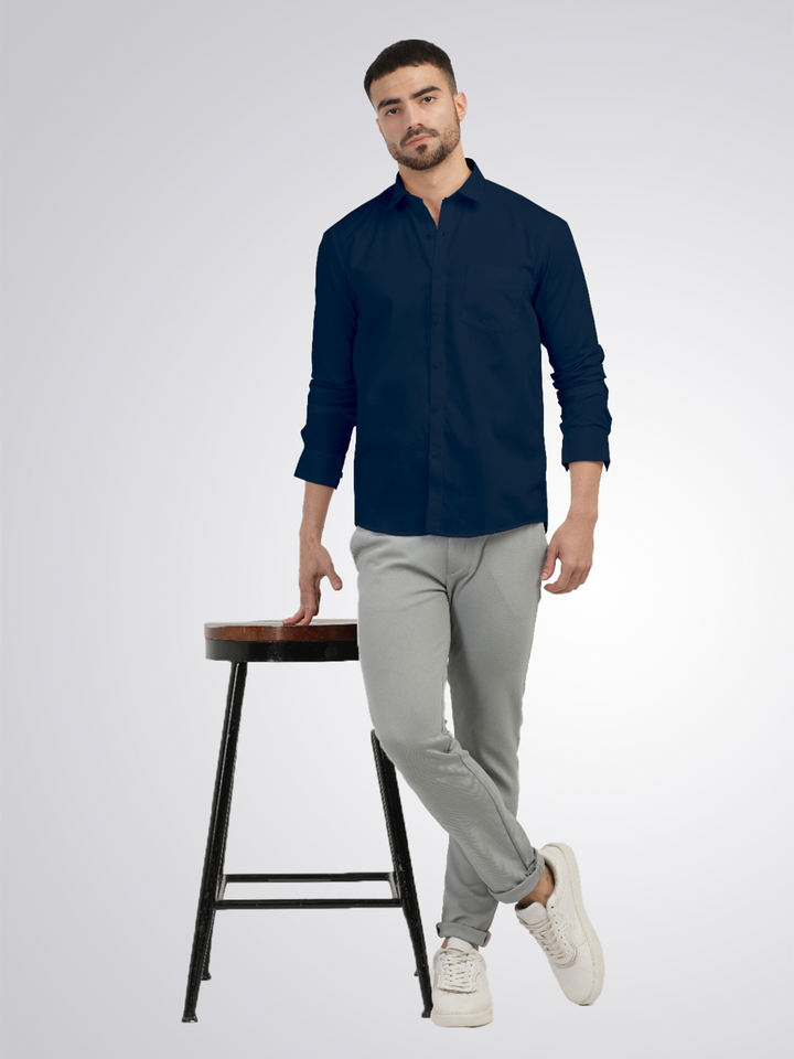Navy Linen Blend Solid Shirt