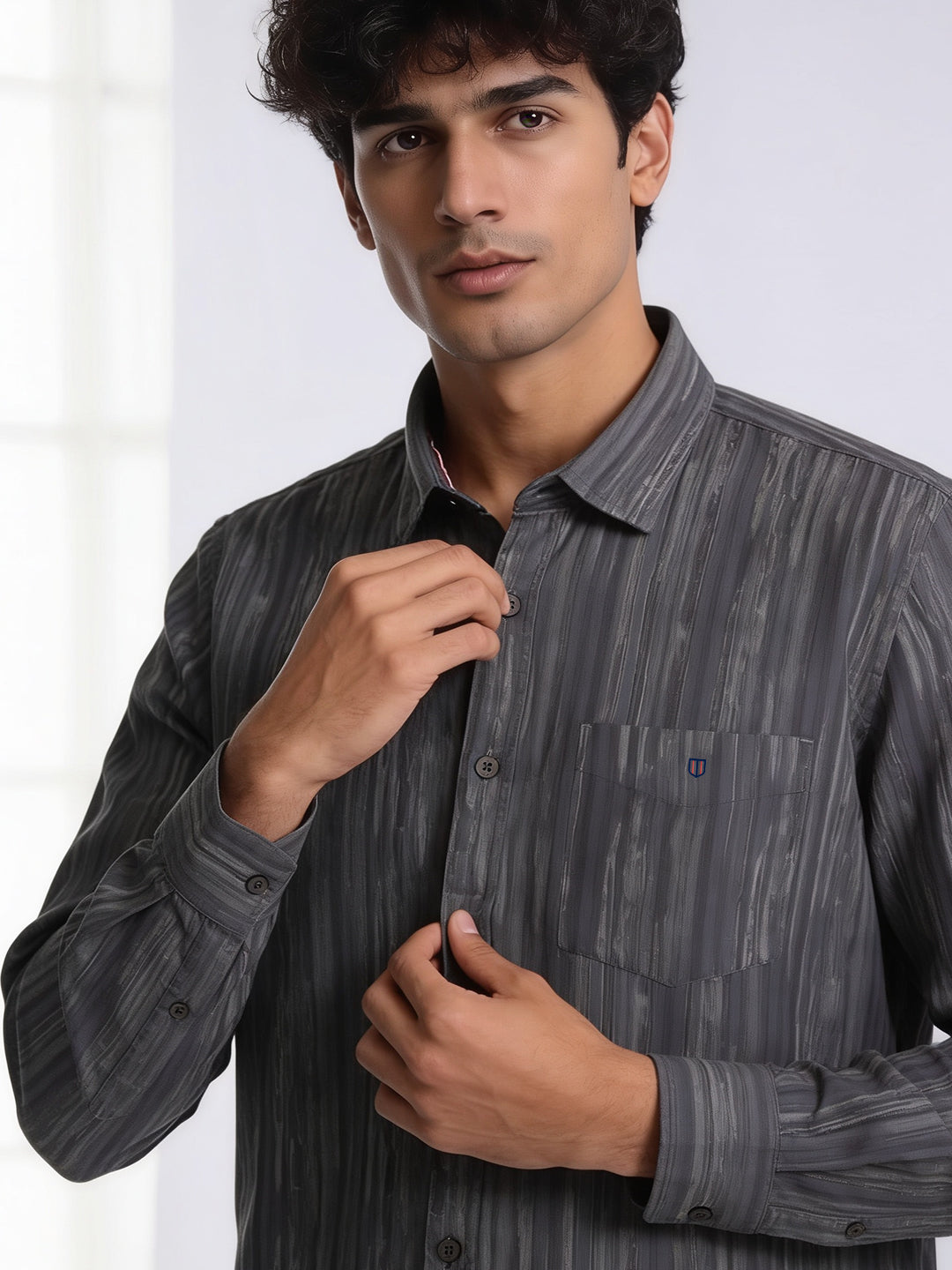 Shadow Grey Vertical Stripes Casual Shirt