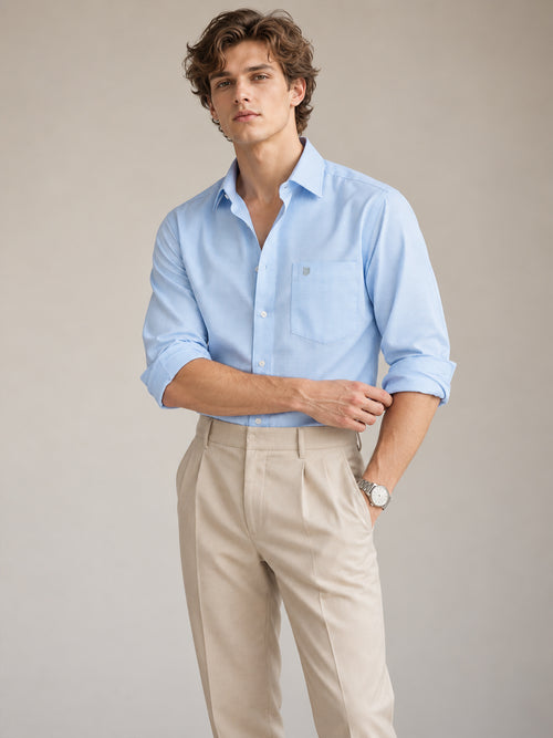 Sky Blue Micro Checkered Formal Shirt