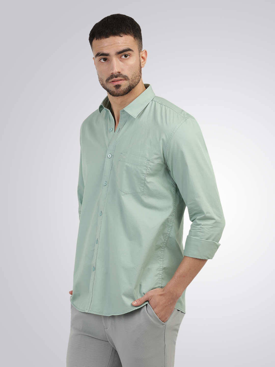 Apple Green Twill Solid Shirt