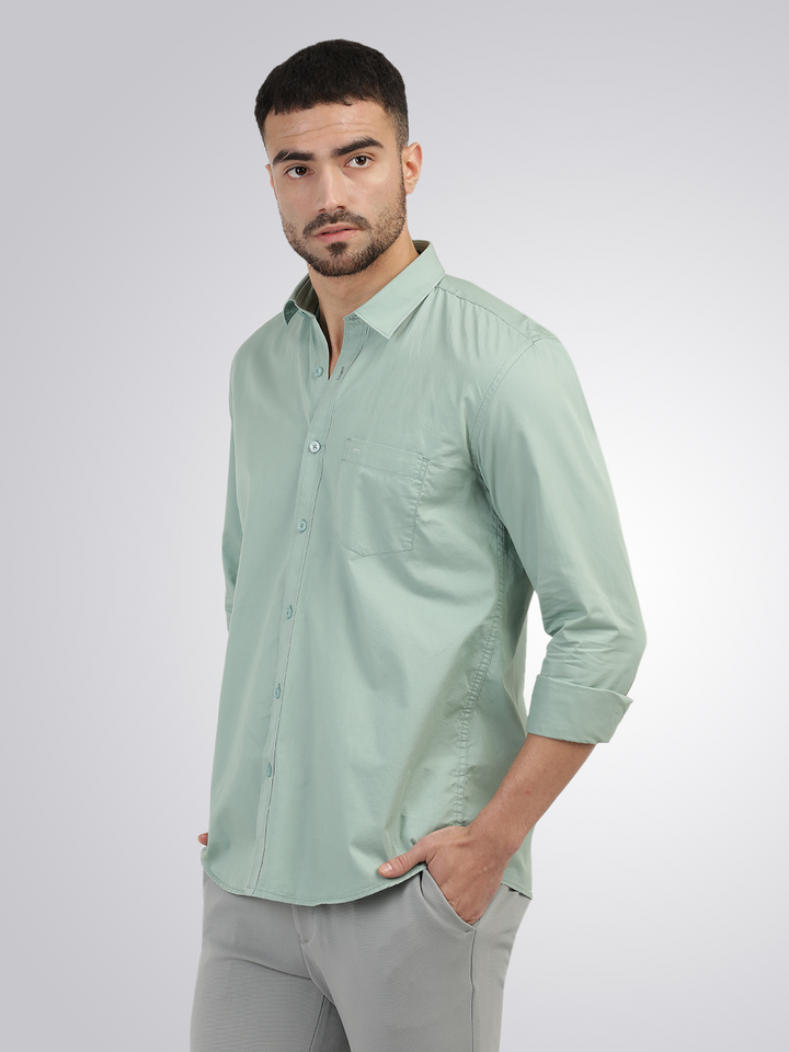 Apple Green Twill Solid Shirt