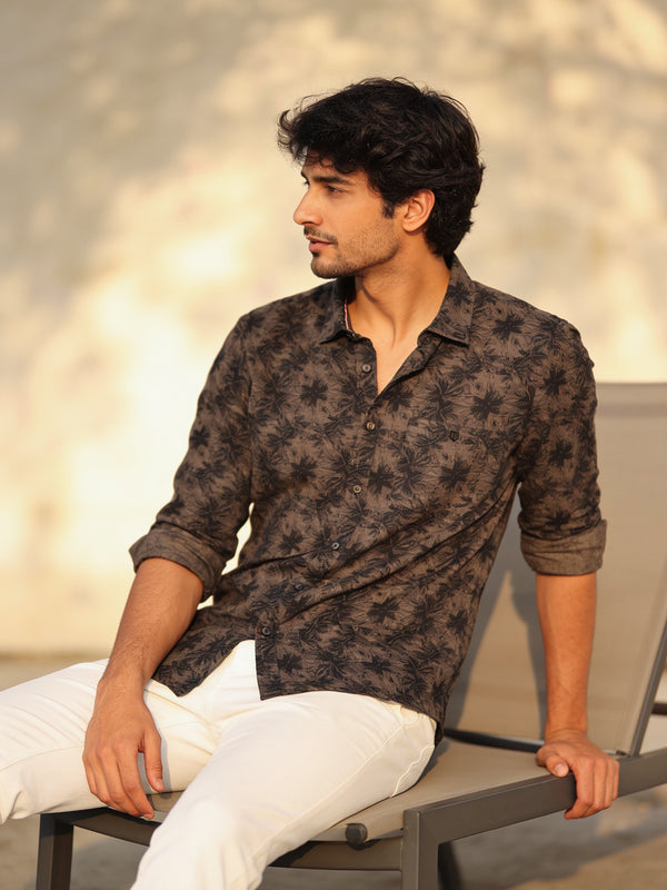 Slate Charcoal Abstract Printed Casual Shirt