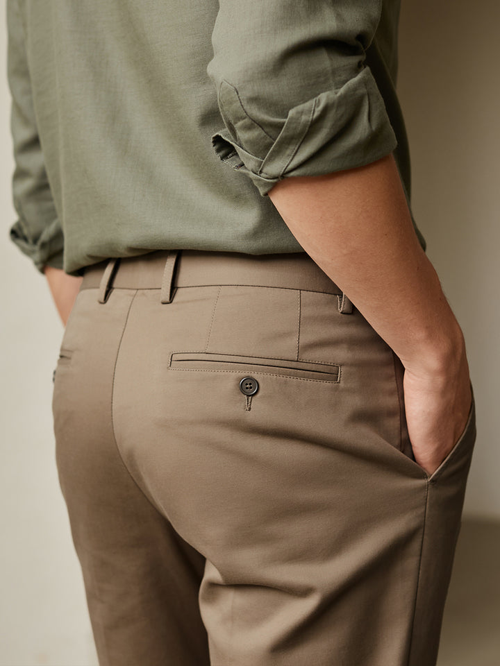 Warm Beige GreySolid Formal Trousers