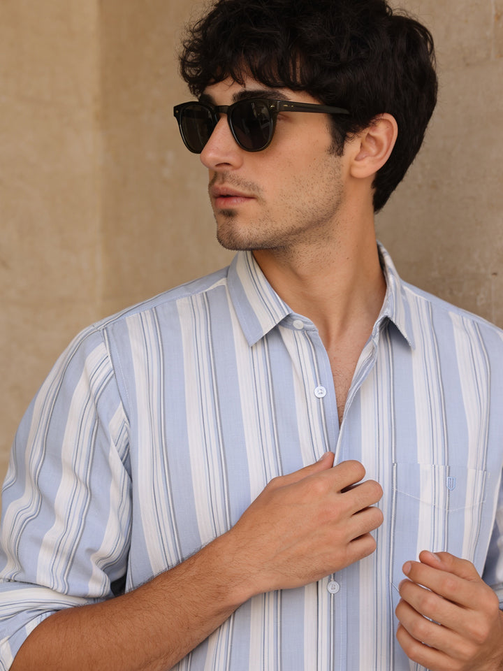 Blue Haze Vertical Stripes Casual Shirt
