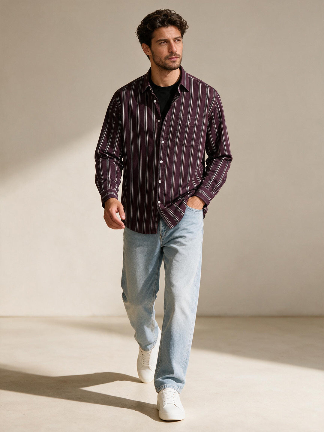 Red Purple Stripes Casual Shirt