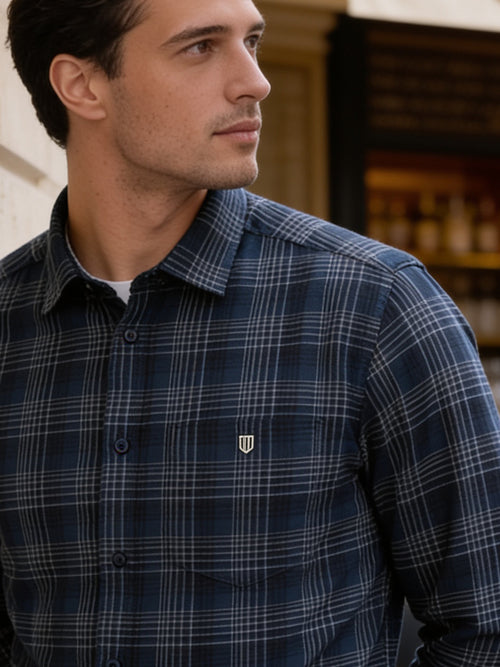 Marine Blue Checked Casual Shirt