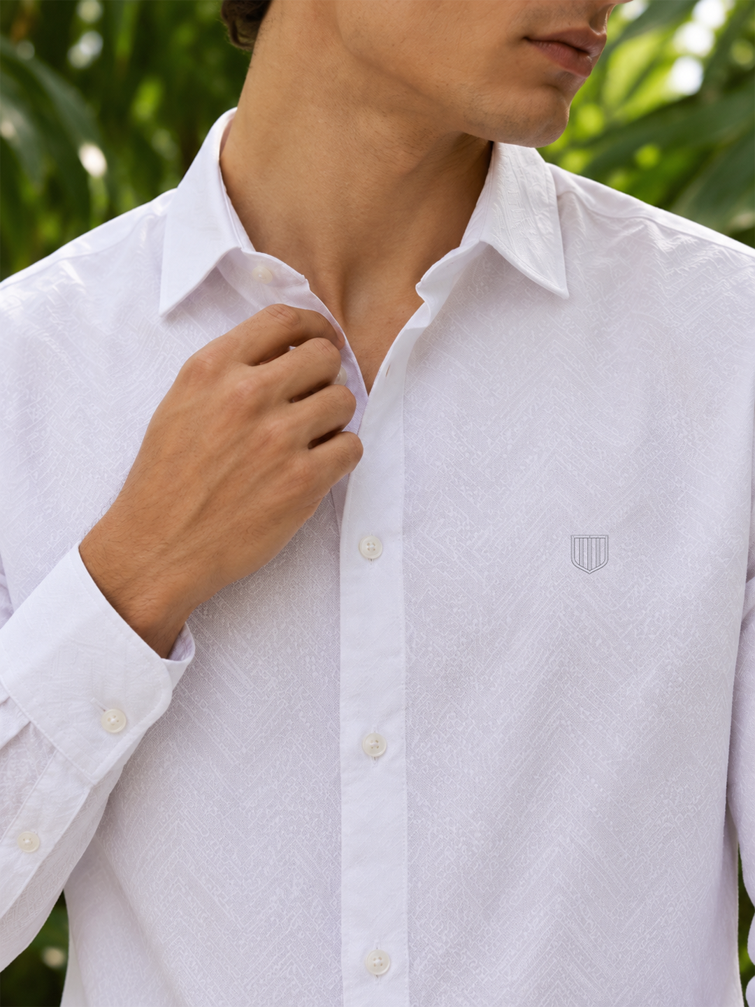 White Textured Geometric Printed Urban Casual Shirt