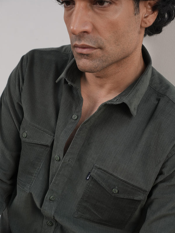 Olive Green Corduroy Plain Shirt