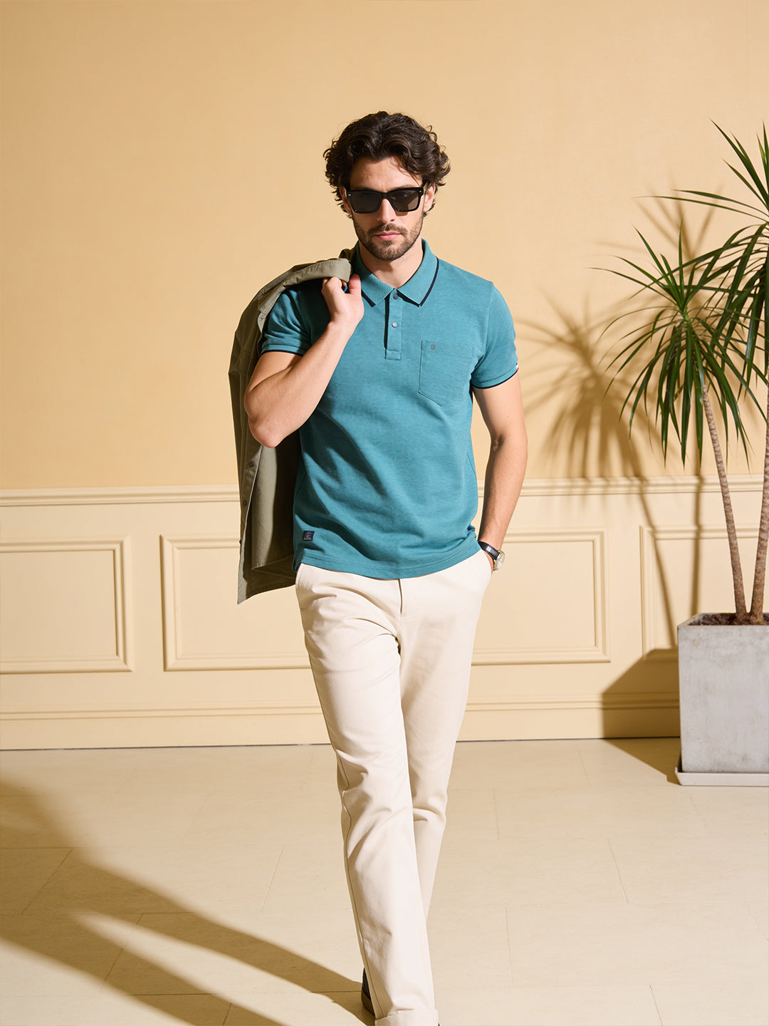 Teal Green Solid Polo T Shirt