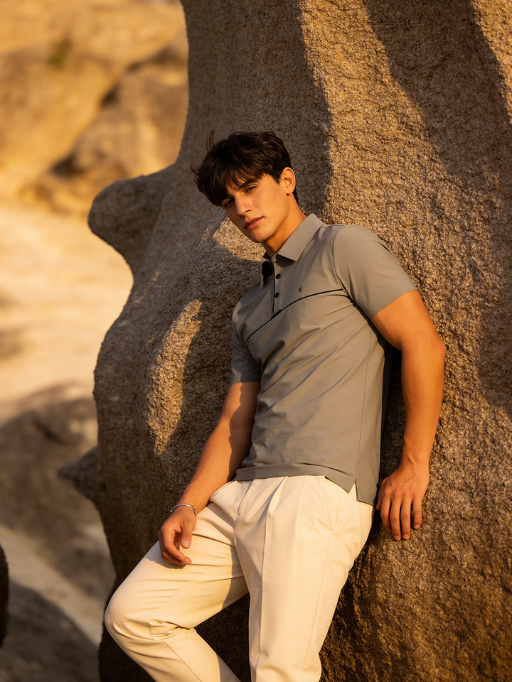 Olive Grey Plain Polo T Shirt