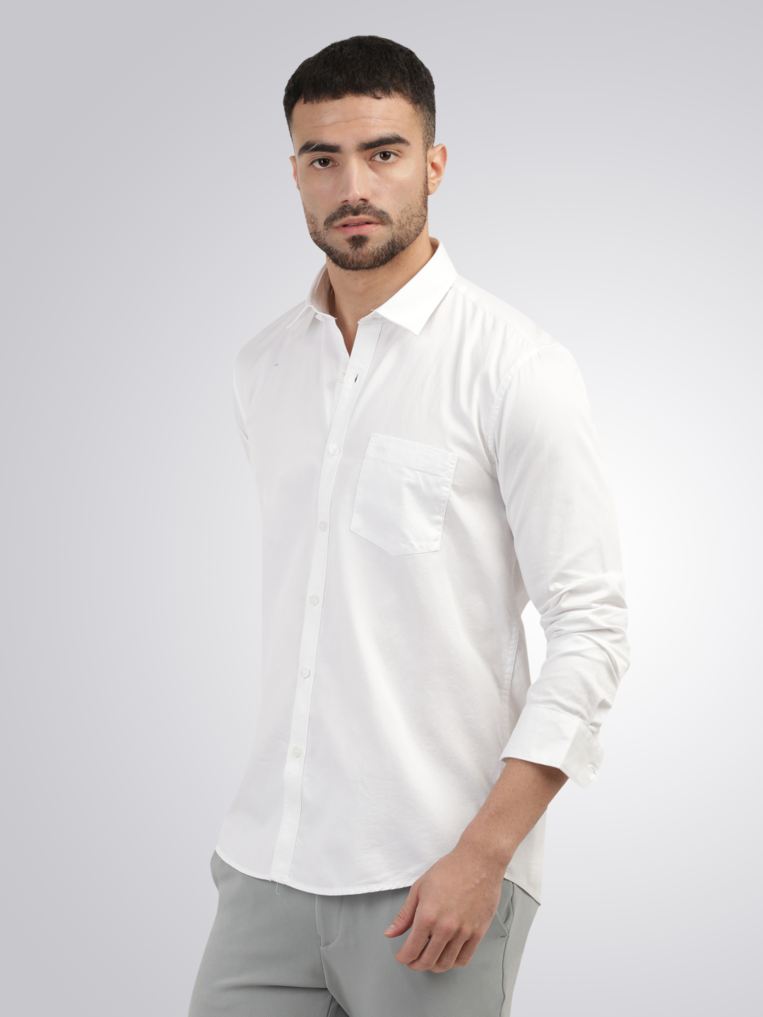 White Linen Blend Solid Shirt