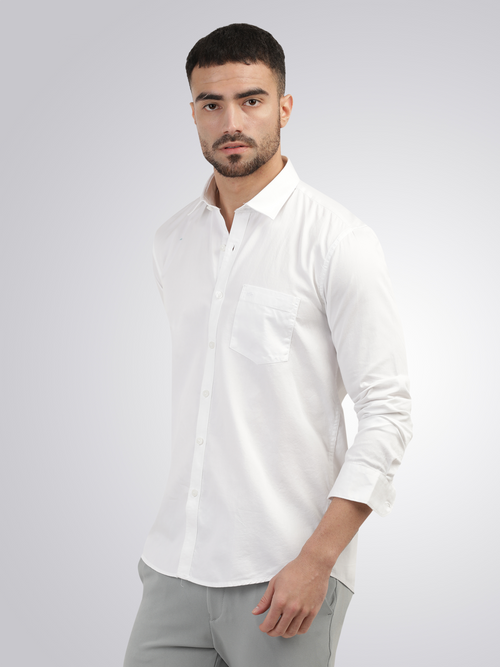 White Linen Blend Solid Shirt