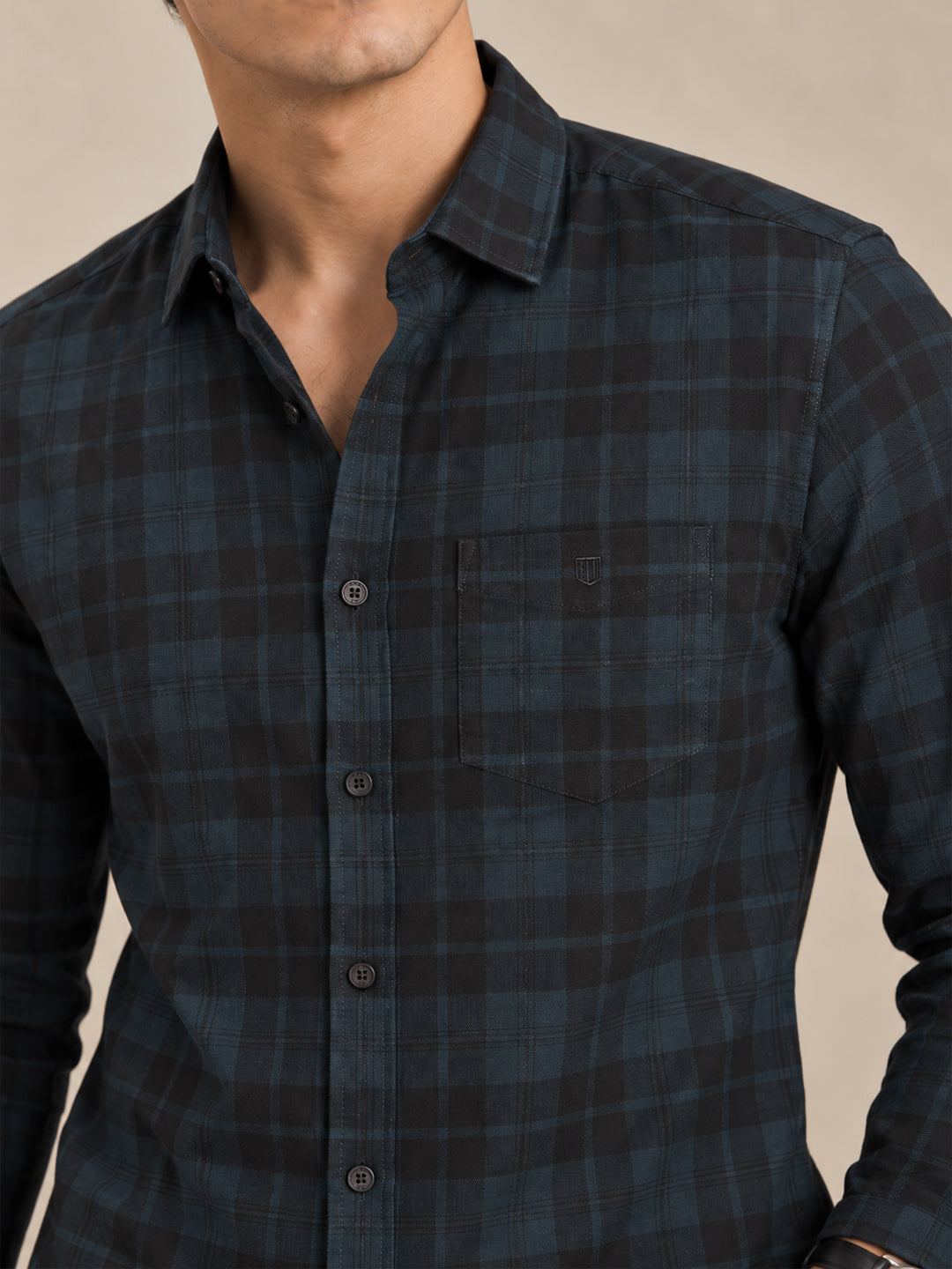 Cobalt Blue Checkered Casual Shirt